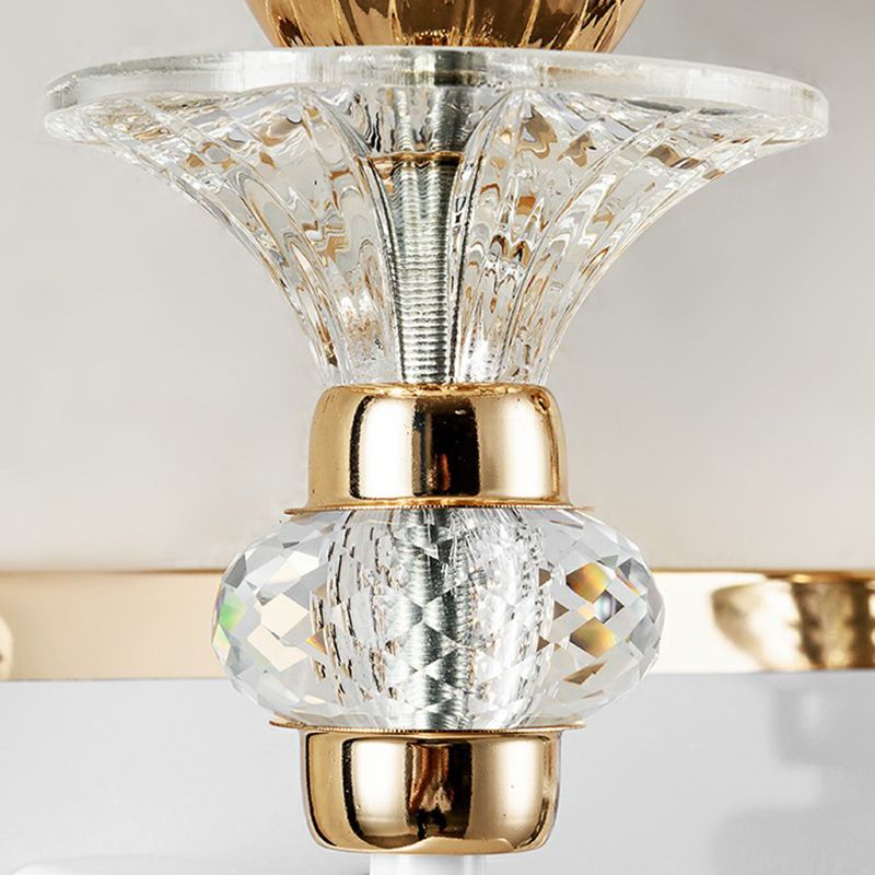 Flared Living Room Wall Light Vintage Frosted Glass Champagne Wall Sconce with Crystal Accents