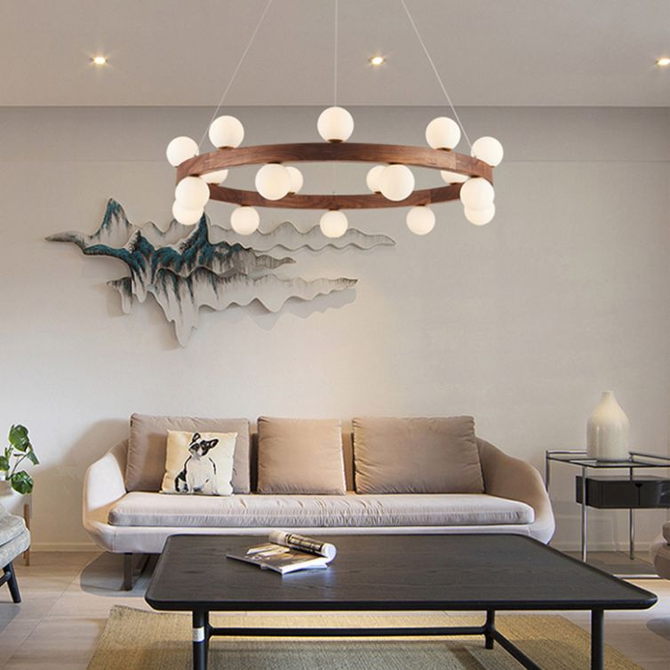 Contemporary Wood Hanging Light Fixtures Rounded Chandelier for Dining Room