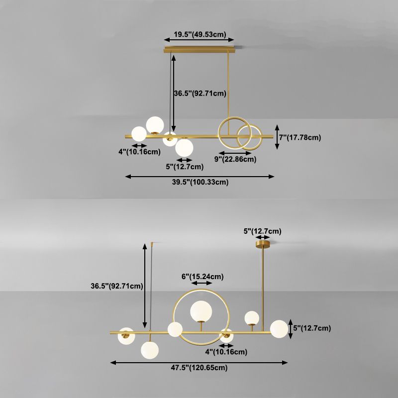Luces colgantes de restaurantes de múltiples cabezas de geometría moderna de geometría con sombra de vidrio blanco