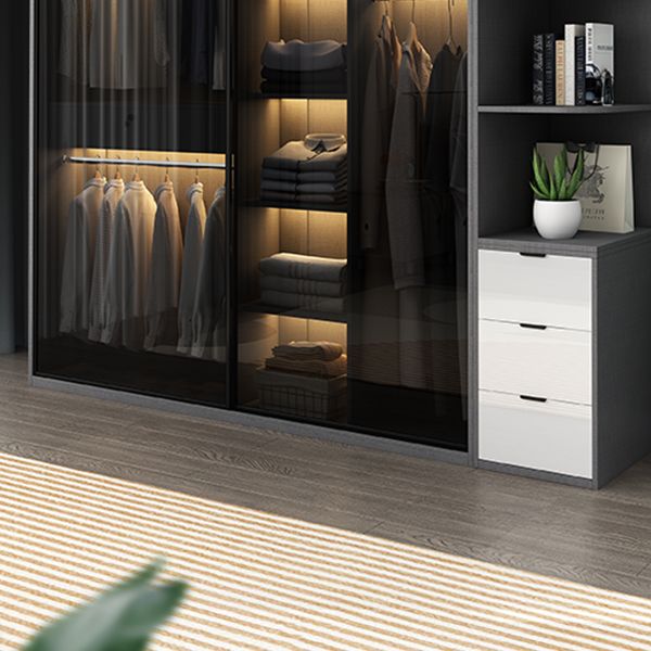 Glass and Wood Wardrobe Armoire Contemporary Wardrobe Cabinet