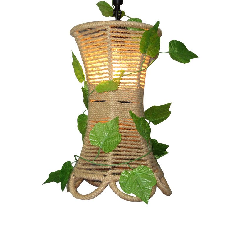Bulbe 1 ampoule suspendue Hanging Light Rustic Natural Rope Fared Pendant Lightture avec Ivy artificiel