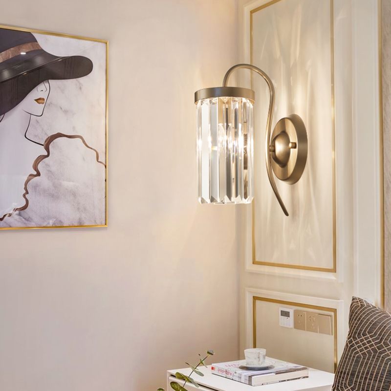 Lampada da parete in ottone in metallo elettroplato in moderna luce cilindrica cristallina di cristallo
