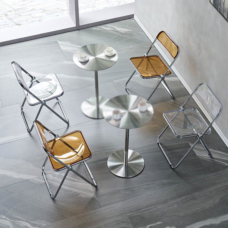 Pedestal Round Silver Coffee Table for Living Room Stainless Steel Cocktail Table