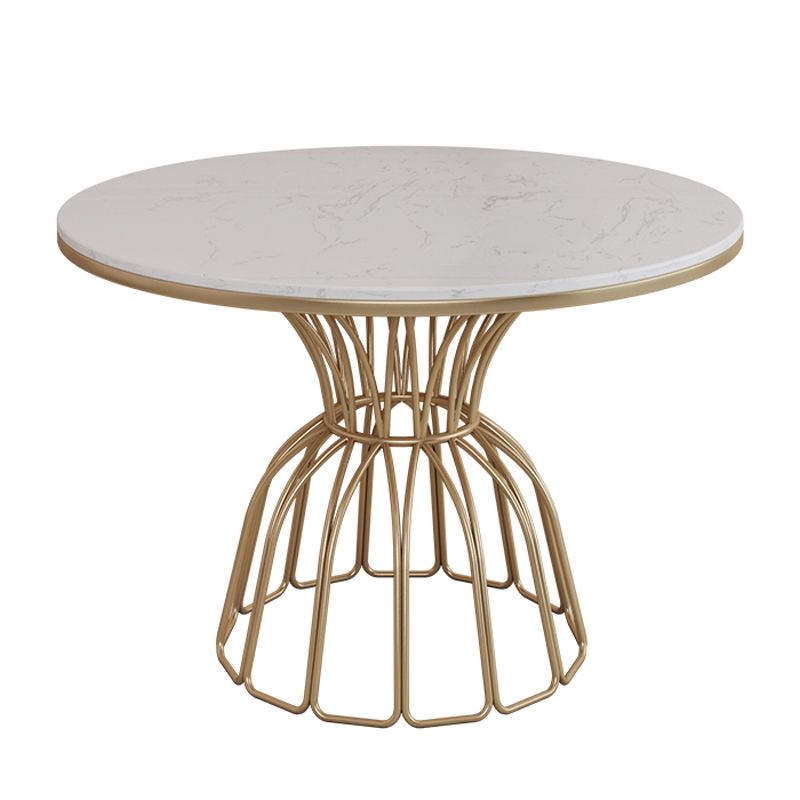 Round White Top Dining Table Traditional Luxury Dining Table with Gold Frame