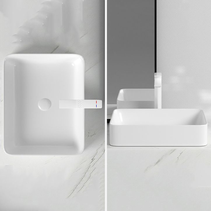 Contemporary Bathroom Sink with Single Faucet Hole Solid Color Rectangular Vessel Sink