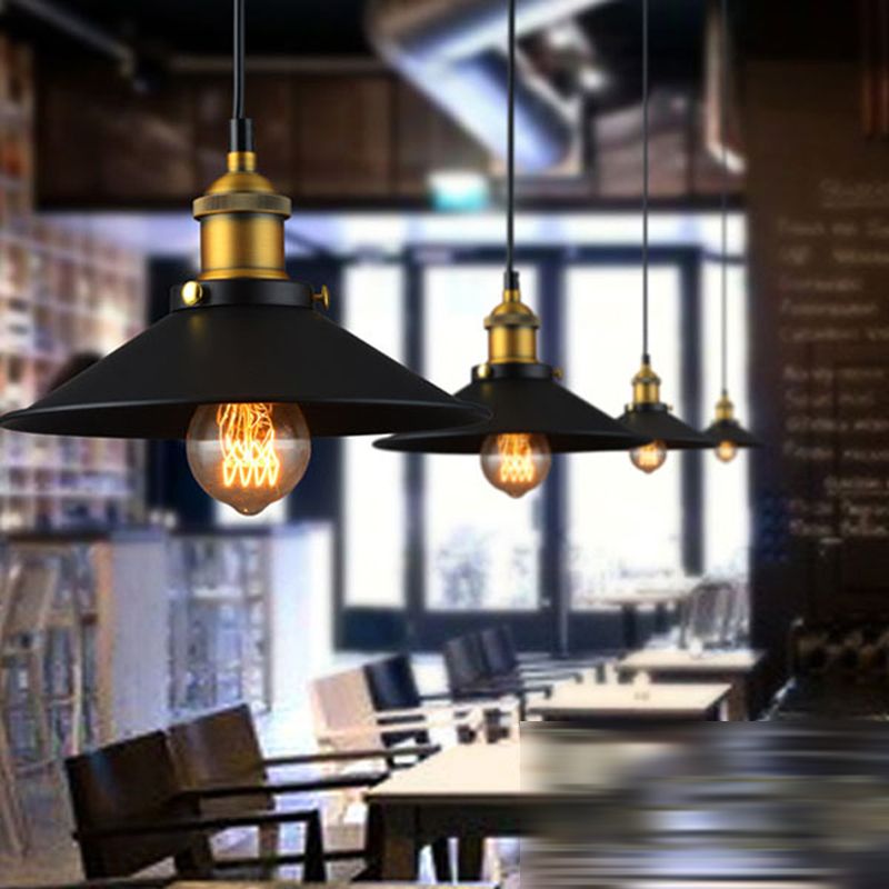 Black Industrial Pendant Light 1-Light Cone Hanging Ceiling Light for Dining Room