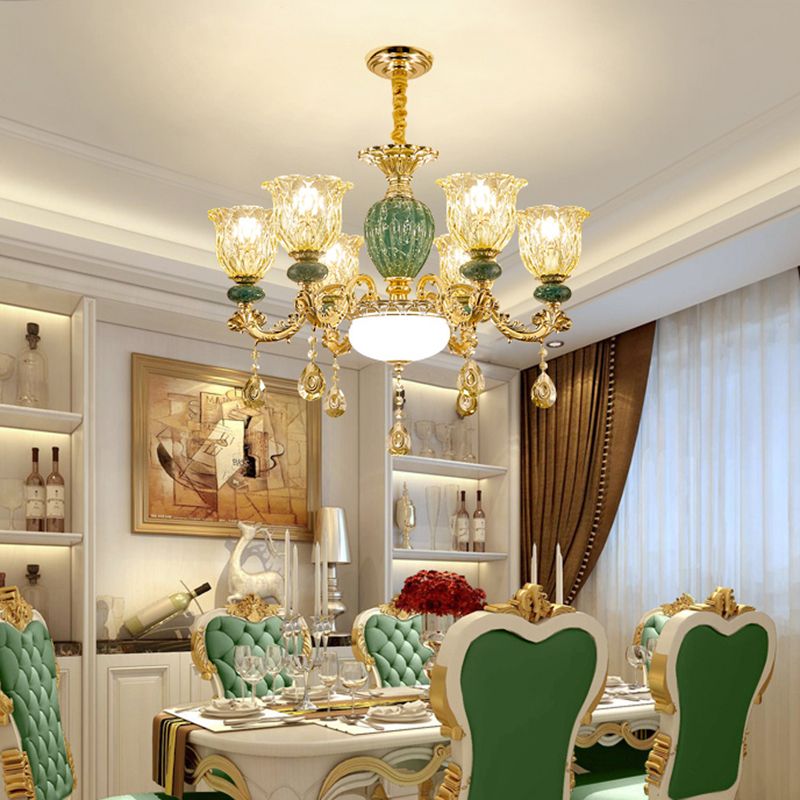 Crystal Clear Chandelier Floral Luxury Traditional Hanging Light for Living Room