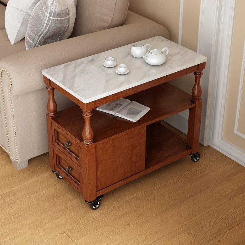 Rectangular Side Table Traditional Glossy End Table with Drawer and Shelf