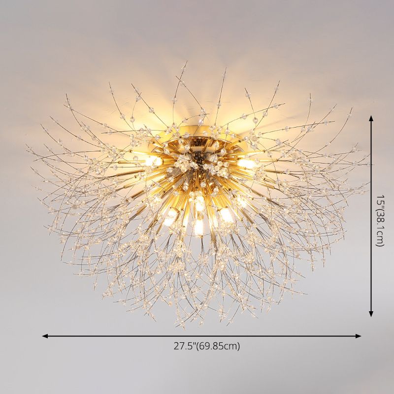 Diente de león Luz de montaje semi empotrada Decoración de cristal lujosa moderna Montaje empotrado en el techo para dormitorio