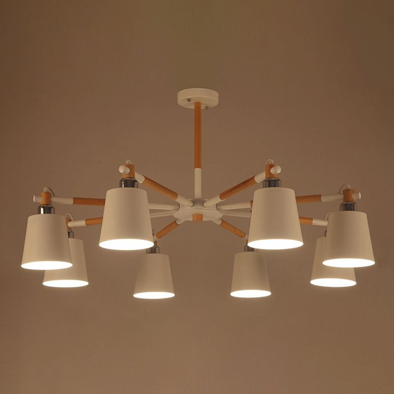 Modern Minimalist Rubber Wood Chandelier Matte Metal Lampshade Pendant Light for Living Room