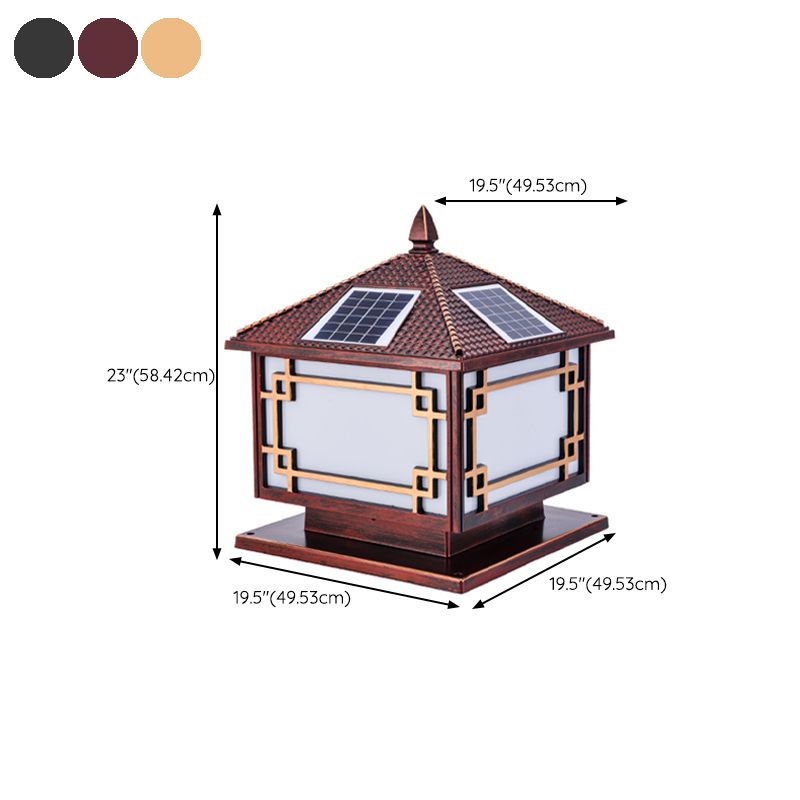 Square Shape Solar Pillar Lamp Contemporary Metal Outdoor Waterproof Light