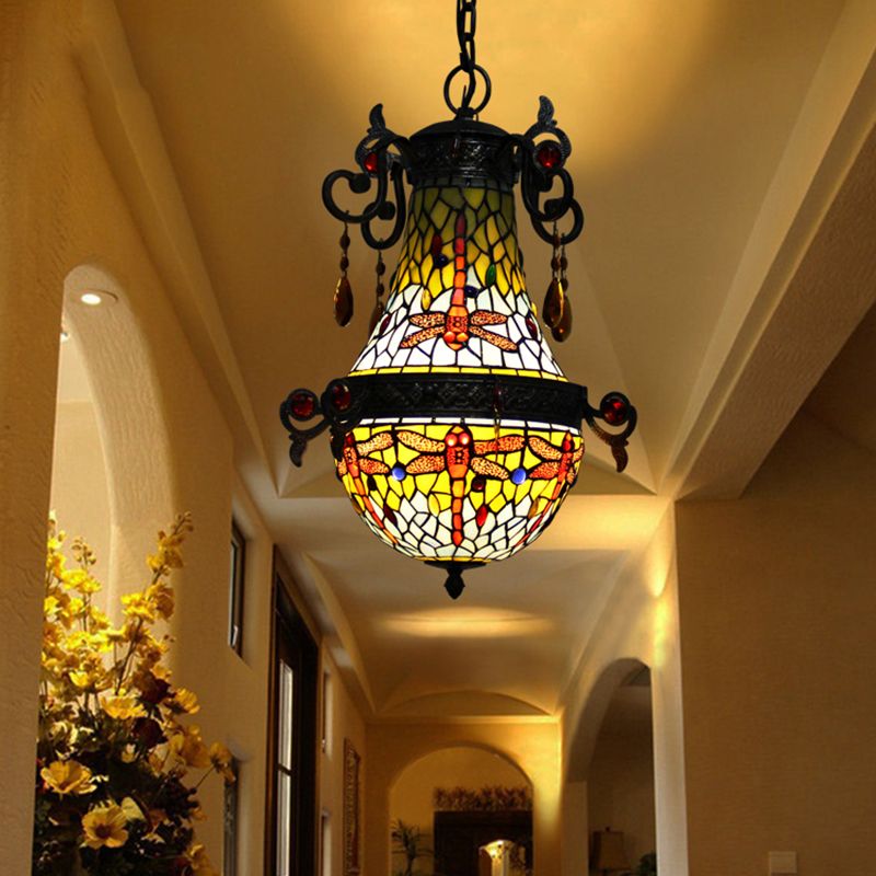 Gebrandschilderd glas Dragonfly Hanglamp Mediterraan 1 Lichtrode ophanging Verlichting