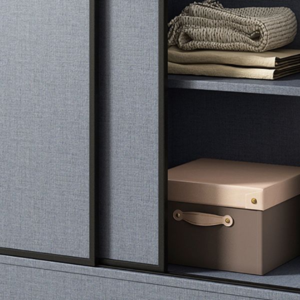 Modern Grey Wardrobe Cabinet Engineered Wood Wardrobe with Garment Rod