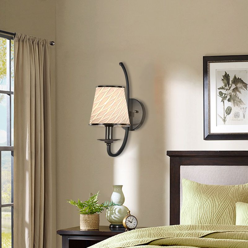 1 Head Wall Lighting with Cone Shade Beige/Blue/Green Glass Contemporary Style Corridor Wall Light Fixture