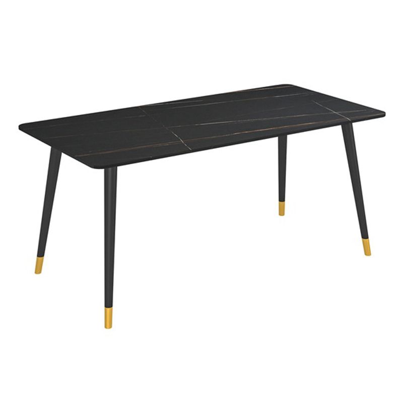 Metal 4 Legs Dining Table Modern Rectangle Stone Top Dining Table for Living Room