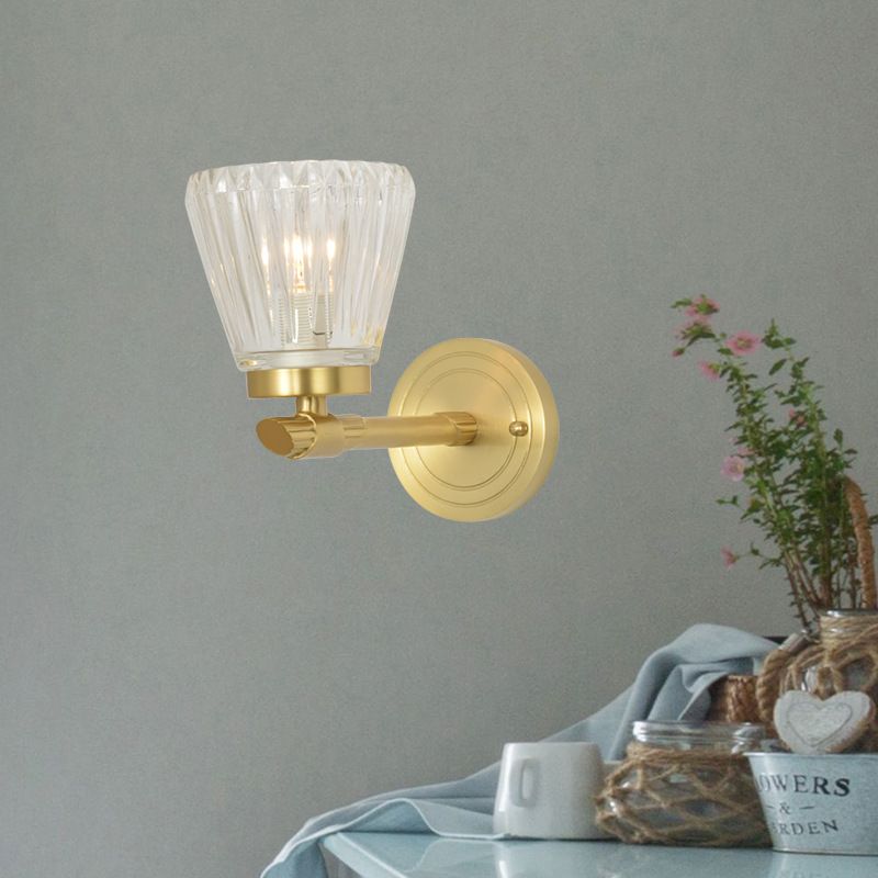 Crystal Cone Wall Sconce Modernism 1 Light Brass Sconce Light Fixture for Bedside