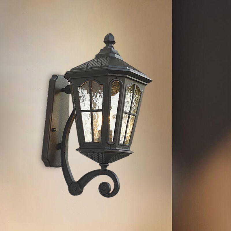Lantern Porch Wall Lighting Traditional Dimpled Glass 9.5"/12" W 1-Bulb Black/Brass Wall Mounted Light, Up/Down
