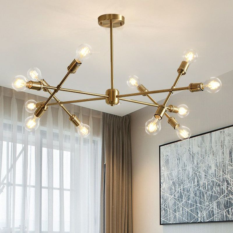 Acabado de latón Línea cruzada Candelier Postmodern Metal Techo Luz de luz para sala de estar