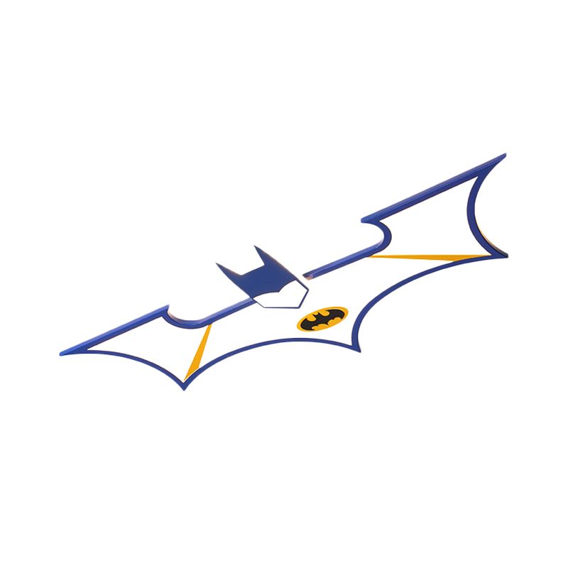 Acrylic Batman Flush Ceiling Light Cartoon LED Flush Mount Fixture in Black/Blue, Warm/White Light