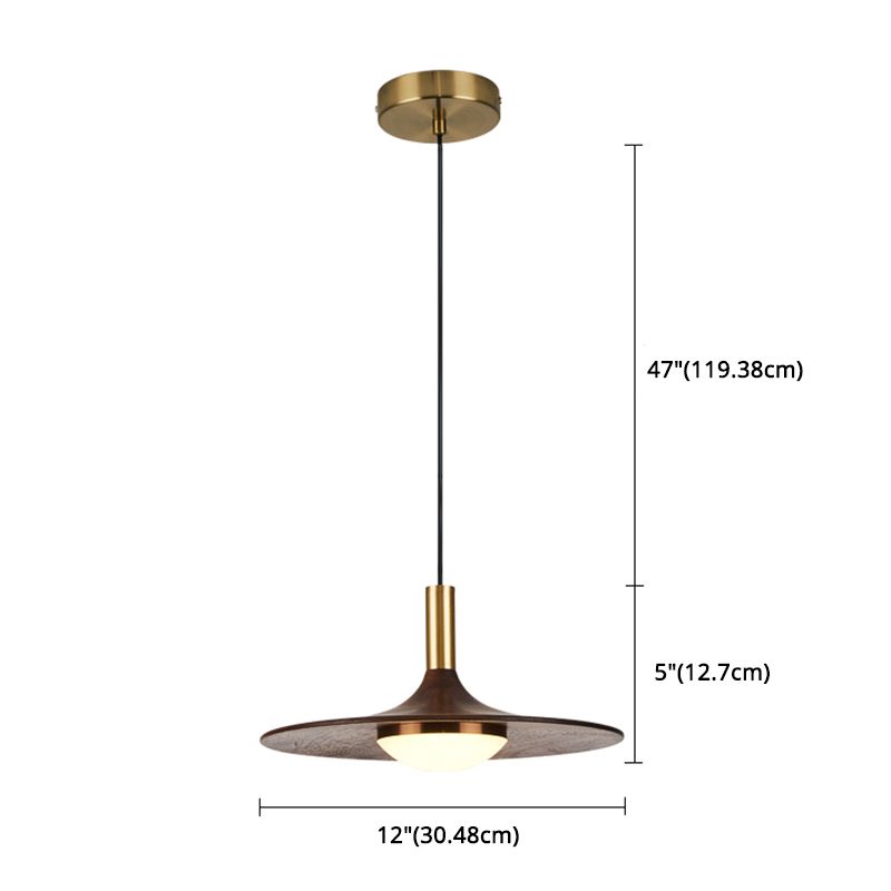 Wide Flared Walnut Wood Suspension Lamp Minimalist Dark Brown LED Pendant Lighting Fixture