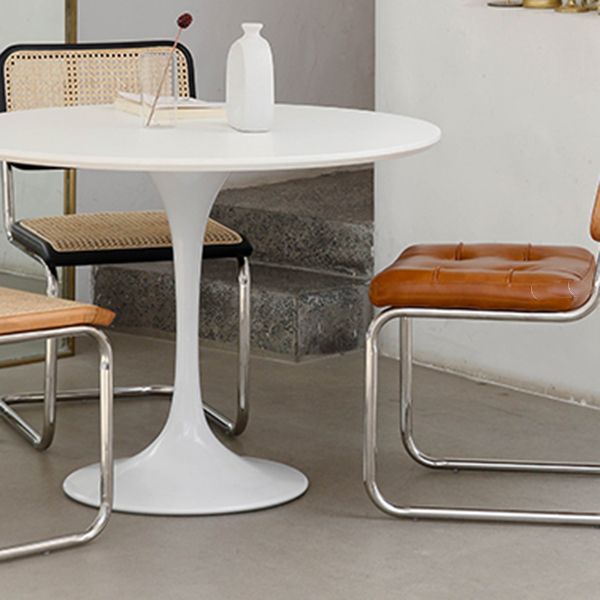Round Tulip Base Modern Dining Table White Fixed Table with Sintered Stone