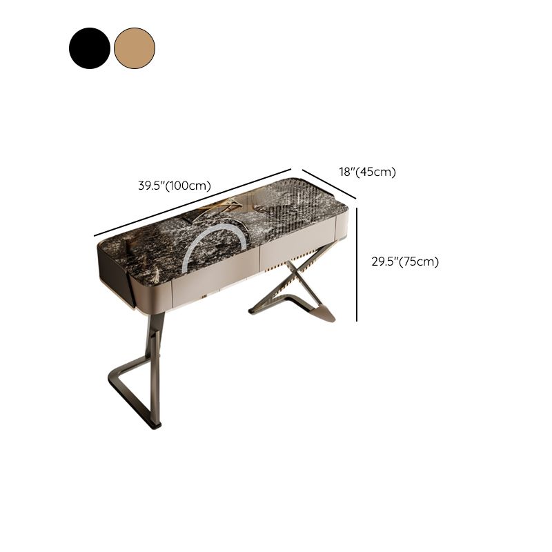 Slate Vanity Table 2-Drawer Stool Vanity Set with Lights Mirror