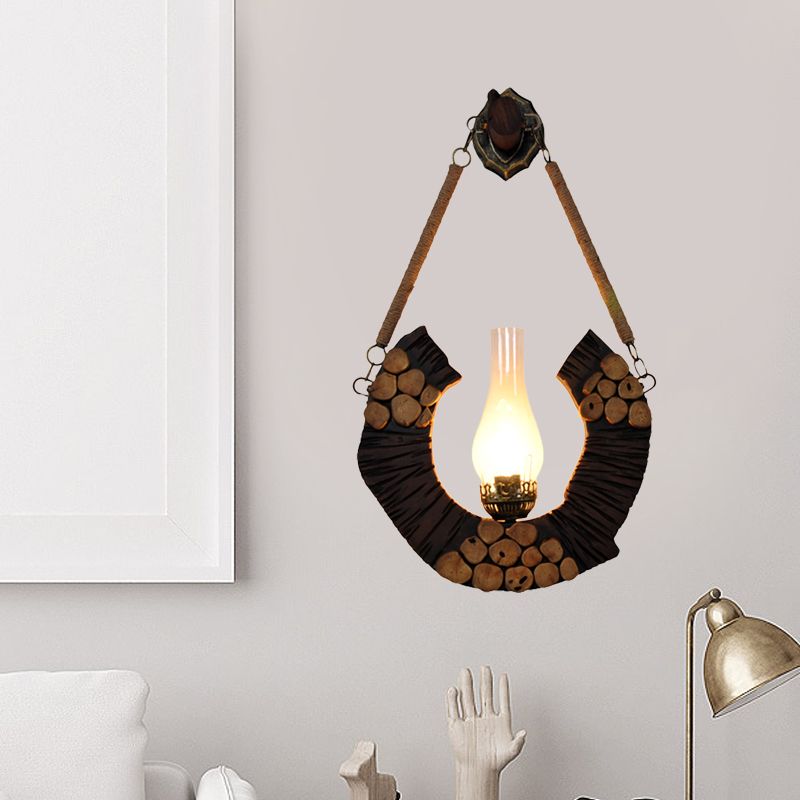 1 Ferme légère claire en verre clair à la ferme de couloir en vase marron lampe à applique avec conception en bois incurvé