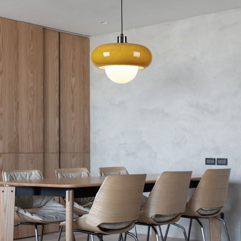 Style moderne verre blanc suspendu 1 tête de salle à manger pendante lumière en jaune