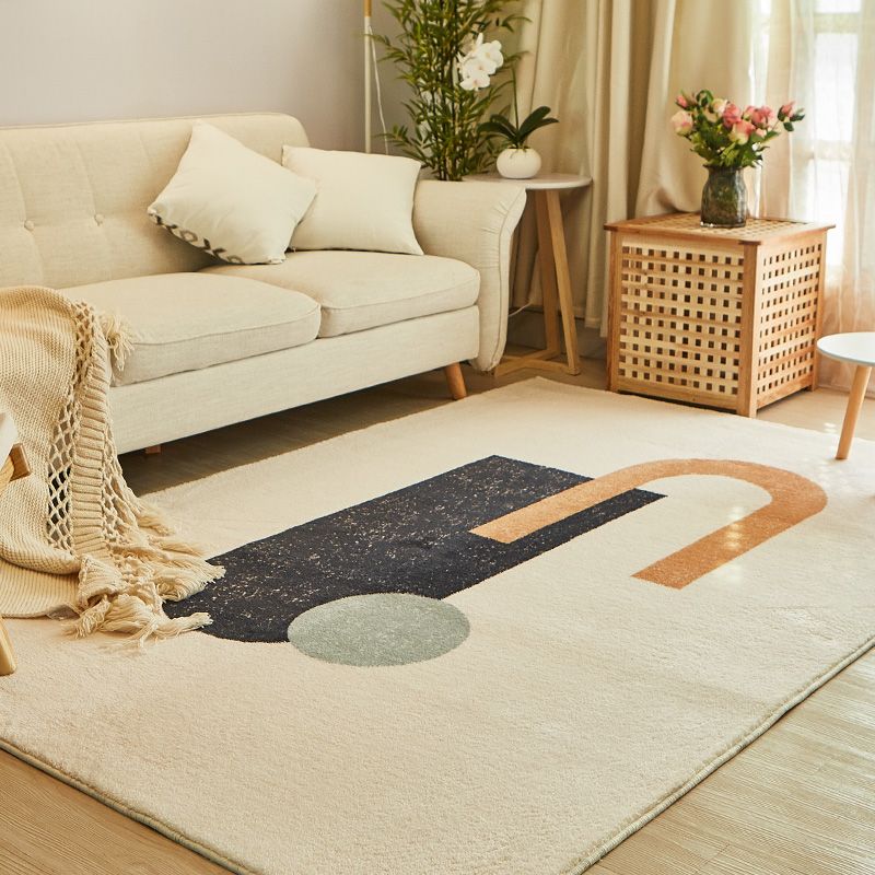 White Tone Casual Area Carpet Polyester Color Block Indoor Rug Anti-Slip Backing Rug for Living Room