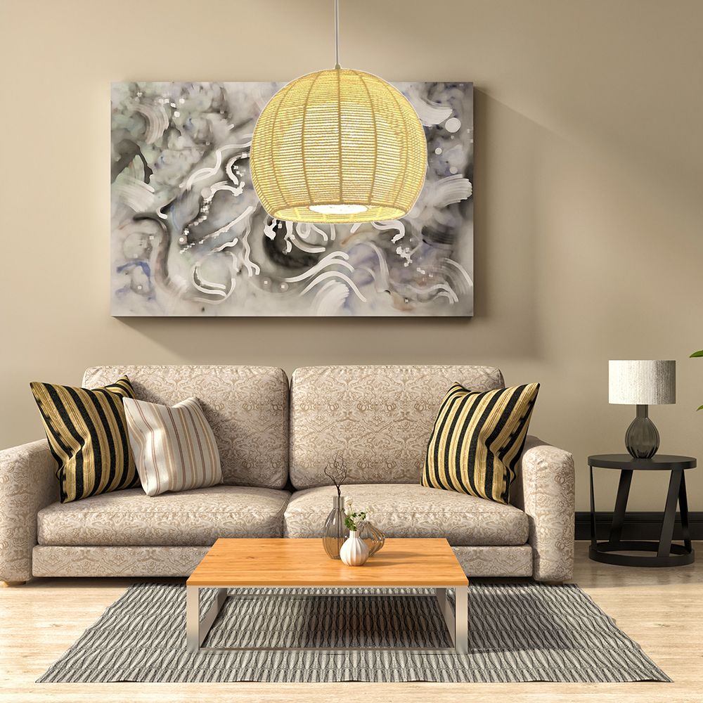 Beige/Flaxen Orb Hanging Light Rustic Rope Shade Single Pendant Lamp over Dining Table
