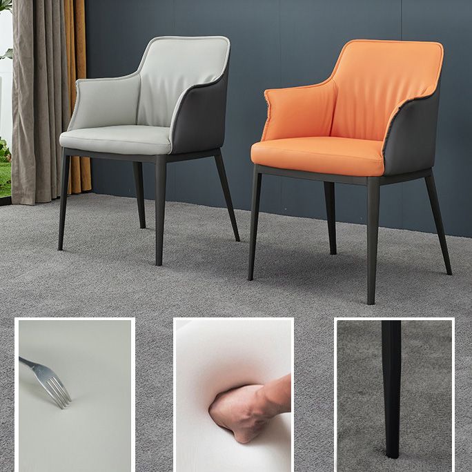 Upholstered Dining Chairs Faux Leather Arm Chairs with Metal Base