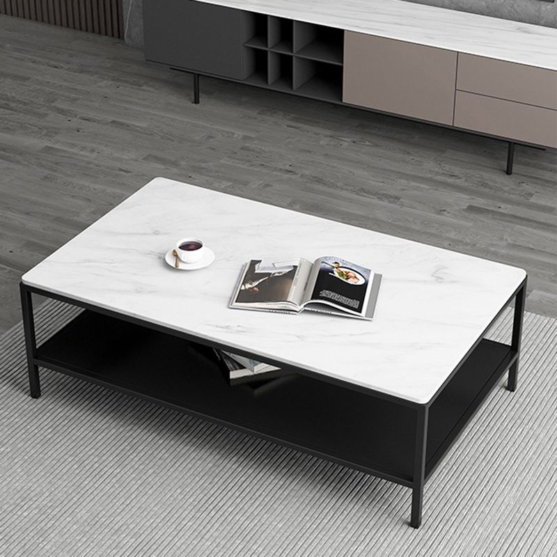 Rectangular Slate 4 Legs Coffee Cocktail Table with Storage Shelf