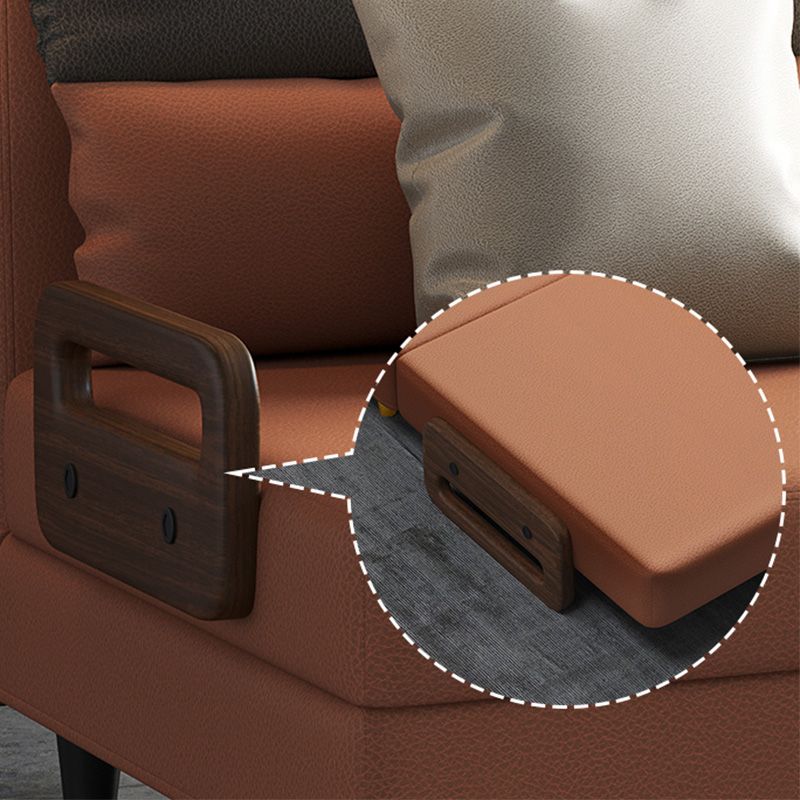 Glam Sewn Pillow Back Standard Armless Living Room Faux Leather Sofa
