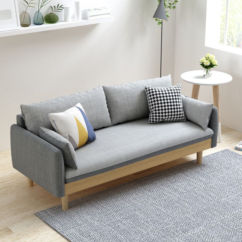 Stoff grau 3-Sitz-Quadratarmsofa Nordic mit 2 Kissen Liebeseat