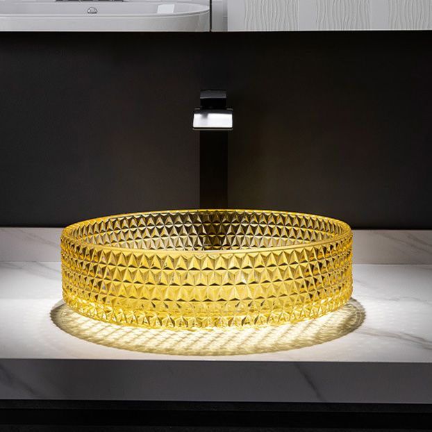Contemporary Bathroom Sink Pop-Up Drain Glass Solid Color Rectangular Vessel Sink
