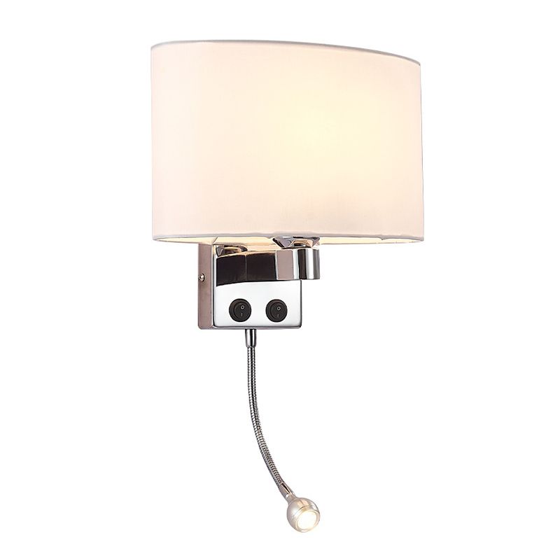 Modern Metal Wall Sconce Oval Shape Wall Light with Fabric Shade for Study