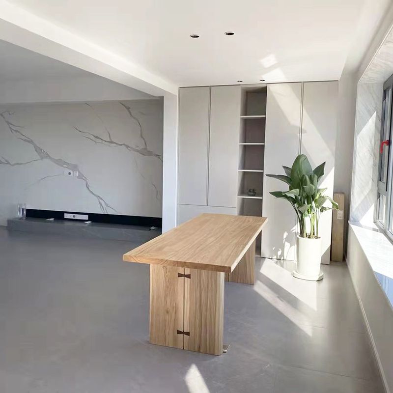 Mesa moderna de madera maciza para mesa rectangular de restaurantes con pedestal doble