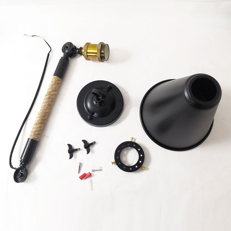 Industrial Rope Wall Sconce Cone Shape Wall Light with Metal Shade for Living Room