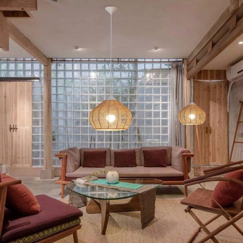 Minimalist Waterdrop Shaped Pendant Lighting Hemp Rope 1-Light Bedside Pendulum Light