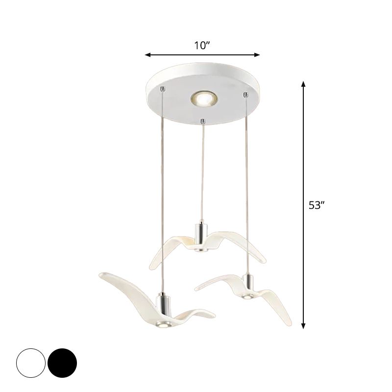 Artistry Seagull  Multi Light Pendant Metallic 3 Lights Bedroom Hanging Ceiling Light in White/Black with Round/Linear Canopy