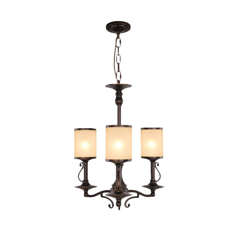 Beige glas zwart kroonluchter lamp cilindrisch 3/6/8 hoofden traditionalisme hanger plafondlicht voor restaurant