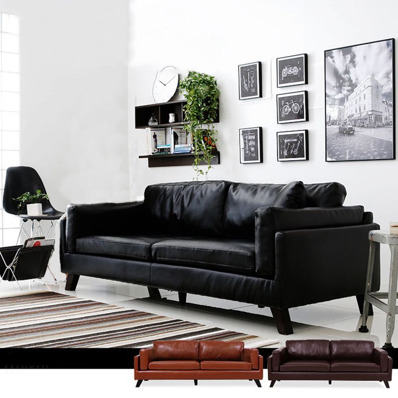 Faux Leather Sofa Modern 25.98" H Cushions Couch in Black/Brown