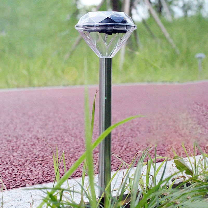 Diamond Shaped LED Lawn Lighting Artistic Plastic Pathway Solar Stake Light in Clear