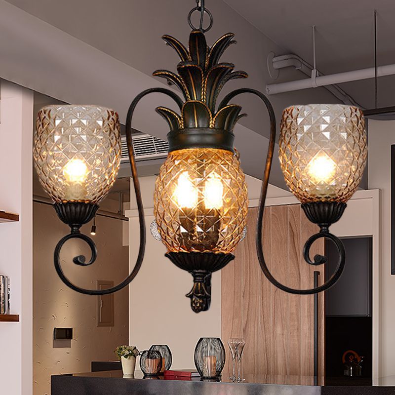 5/7 Lights Bedroom Ceiling Lamp Traditional Black Chandelier Pendant Light with Cup Frosted Prismatic Glass Shade