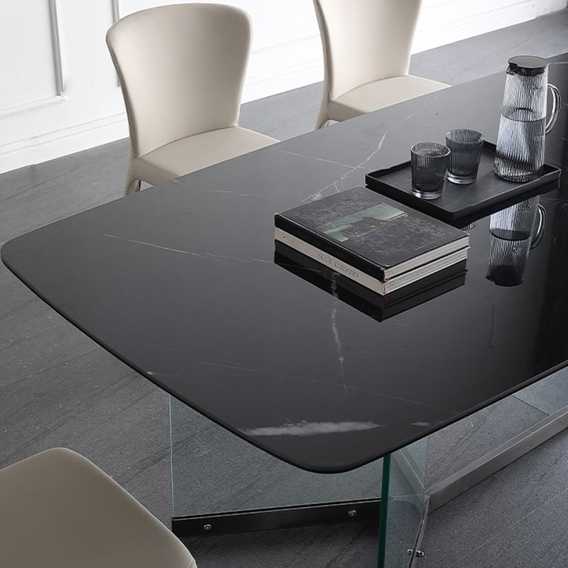 Modern Glass Base Table Rectangle Stone Top Dining Table for Kitchen
