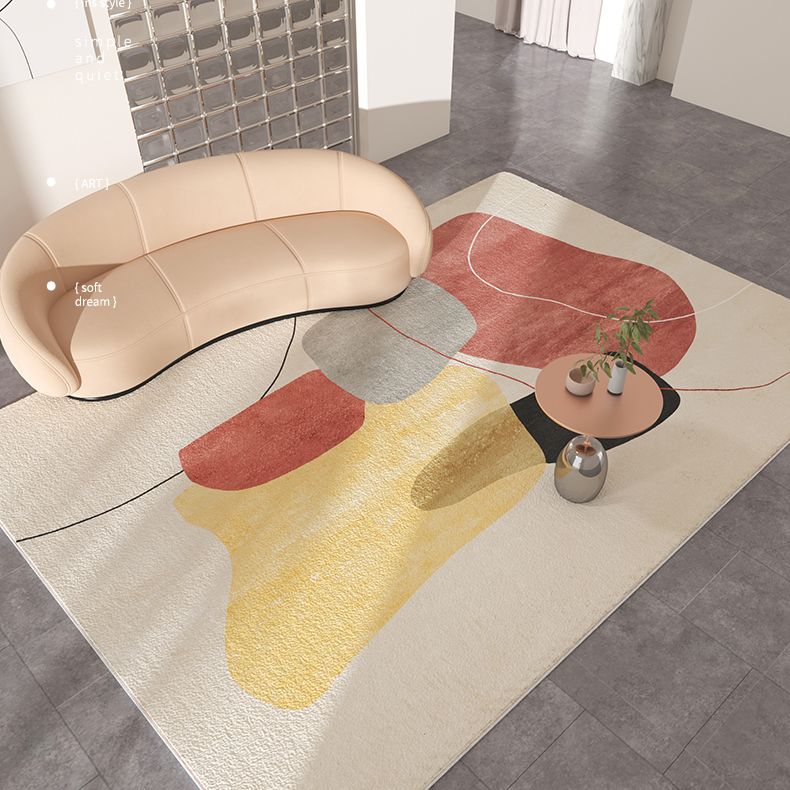 Moderner Farbblock-Teppich in Beige, Polyester-Teppich mit rutschfester Rückseite für die Inneneinrichtung