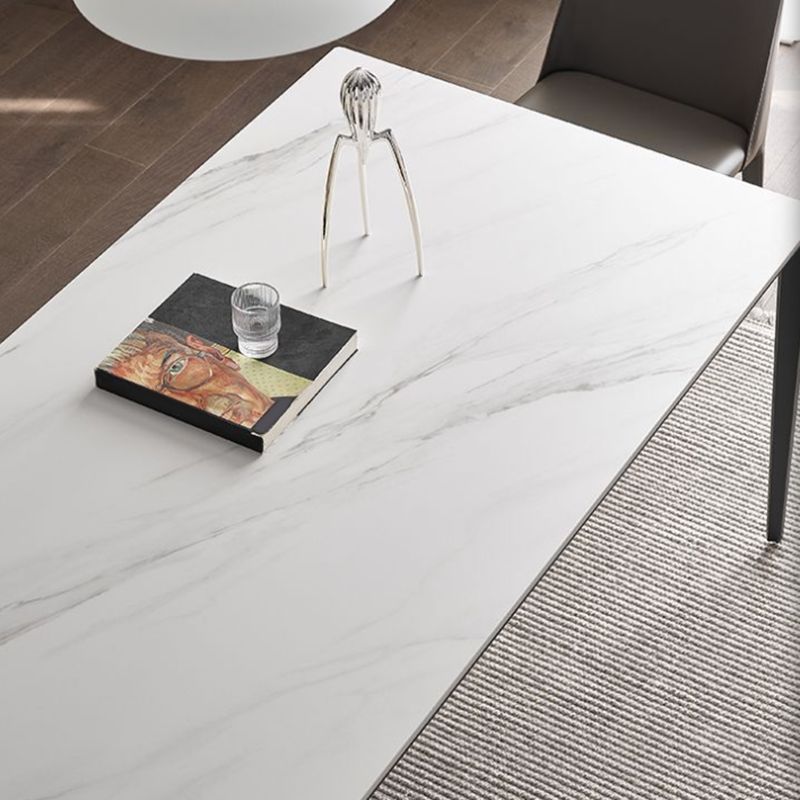 Contemporary Sintered Stone Dining Table Rectangle Table with Metal Legs for Home Use