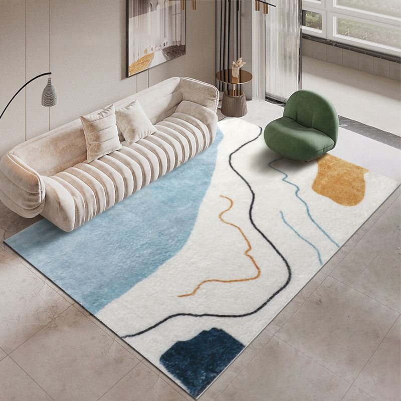 White Tone Casual Indoor Rug Polyester Abstract  Pattern Carpet Anti-Slip Backing Rug for Home Decor