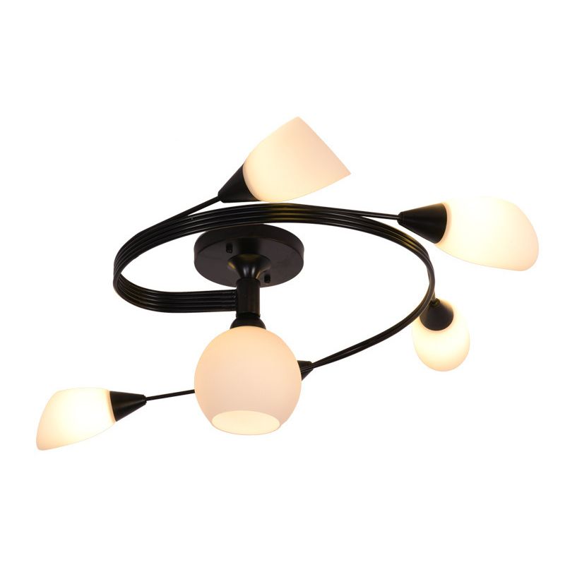 Minimalism Sputnik Flush Mount Glass Semi Flush Mount Ceiling Light in Black