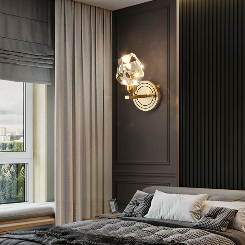 Modern Romantic Geometric Wall Sconce Copper Indoor LED Wall Light with Crystal Shade